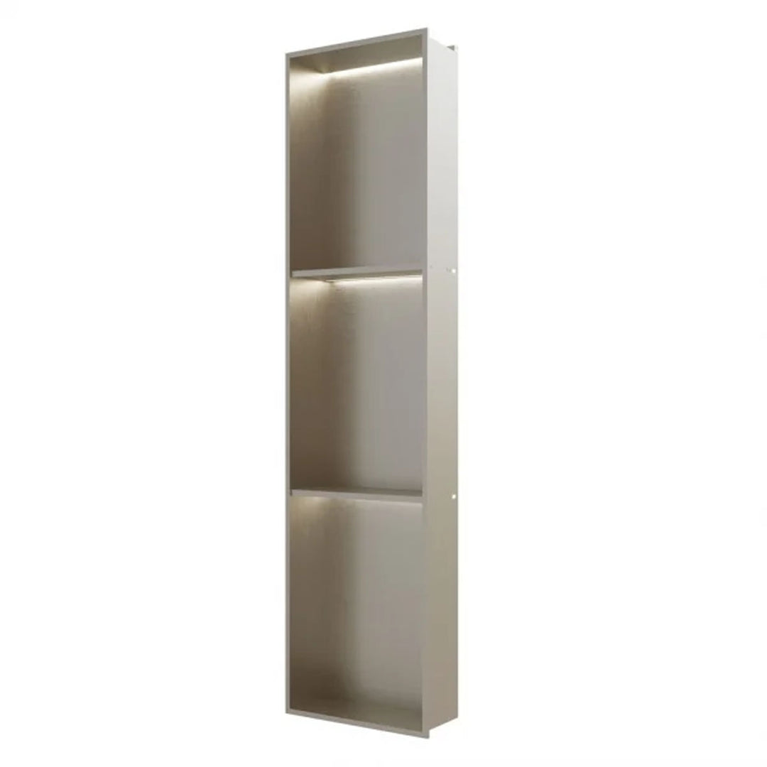 RAK INGOT 300mm x 1200mm Recessed Niche with 2 Shelves &amp; LED Brushed Nickel