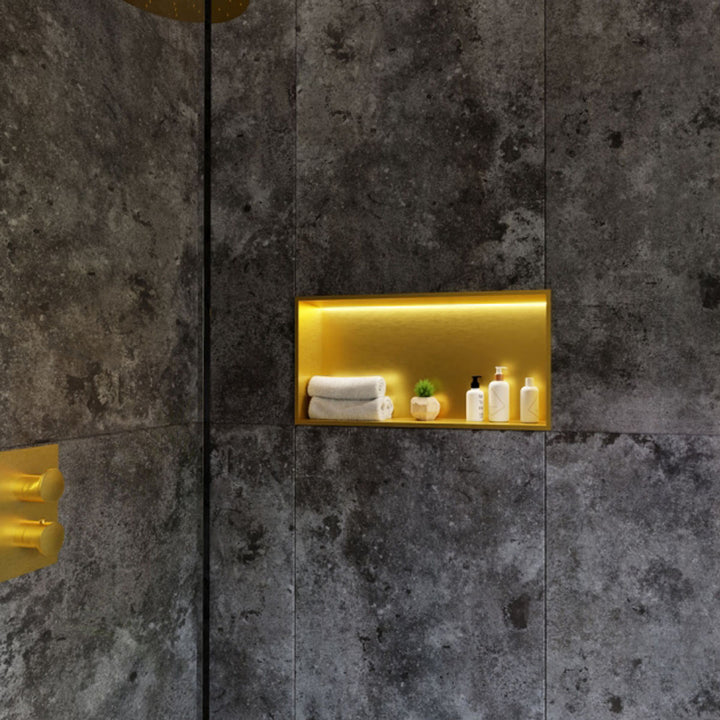 RAK INGOT 300mm x 600mm Recessed Niche with LED Brushed Gold