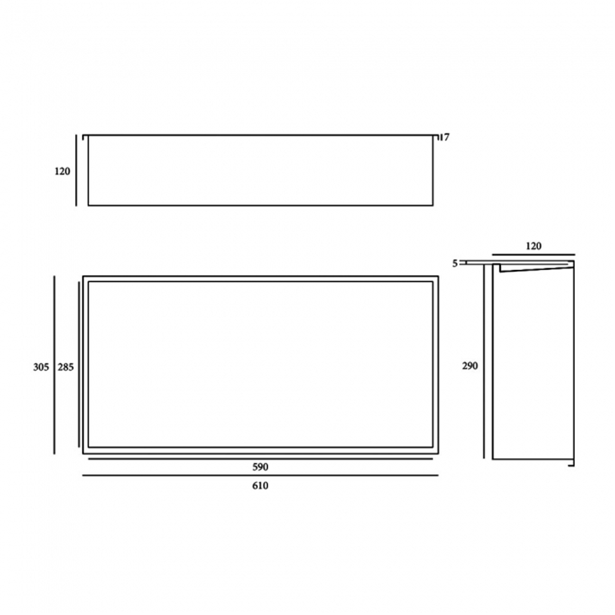 RAK INGOT 300mm x 600mm Recessed Niche with LED Brushed Gold - Technical drawing