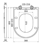 RAK Tonique Wrap Over Slim Soft Close Seat - Technical drawing