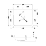 Nuie 1 Tap Hole 400mm Thin Edge Basin - Technical drawing