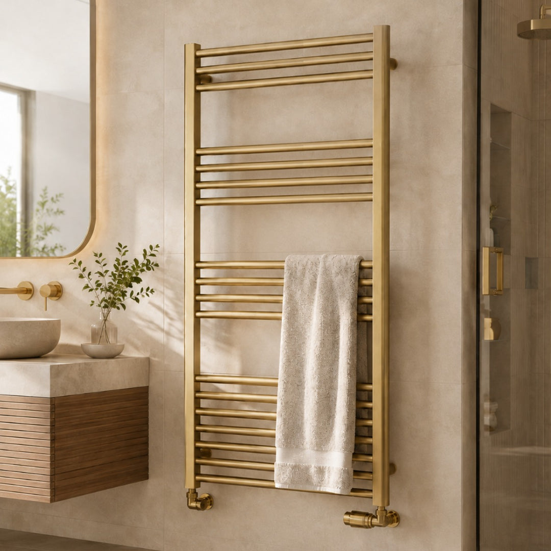 Reina Ottone 1200 x 600mm Heated Towel Rail - Brushed Brass