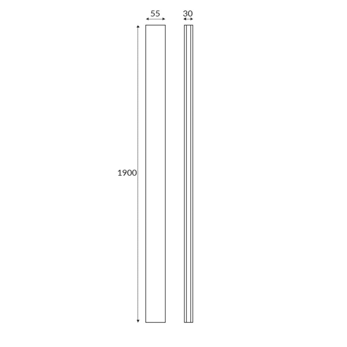Extension Profile for Kiimat Six Plus Brushed Brass Enclosures (1900mm) - Technical drawing