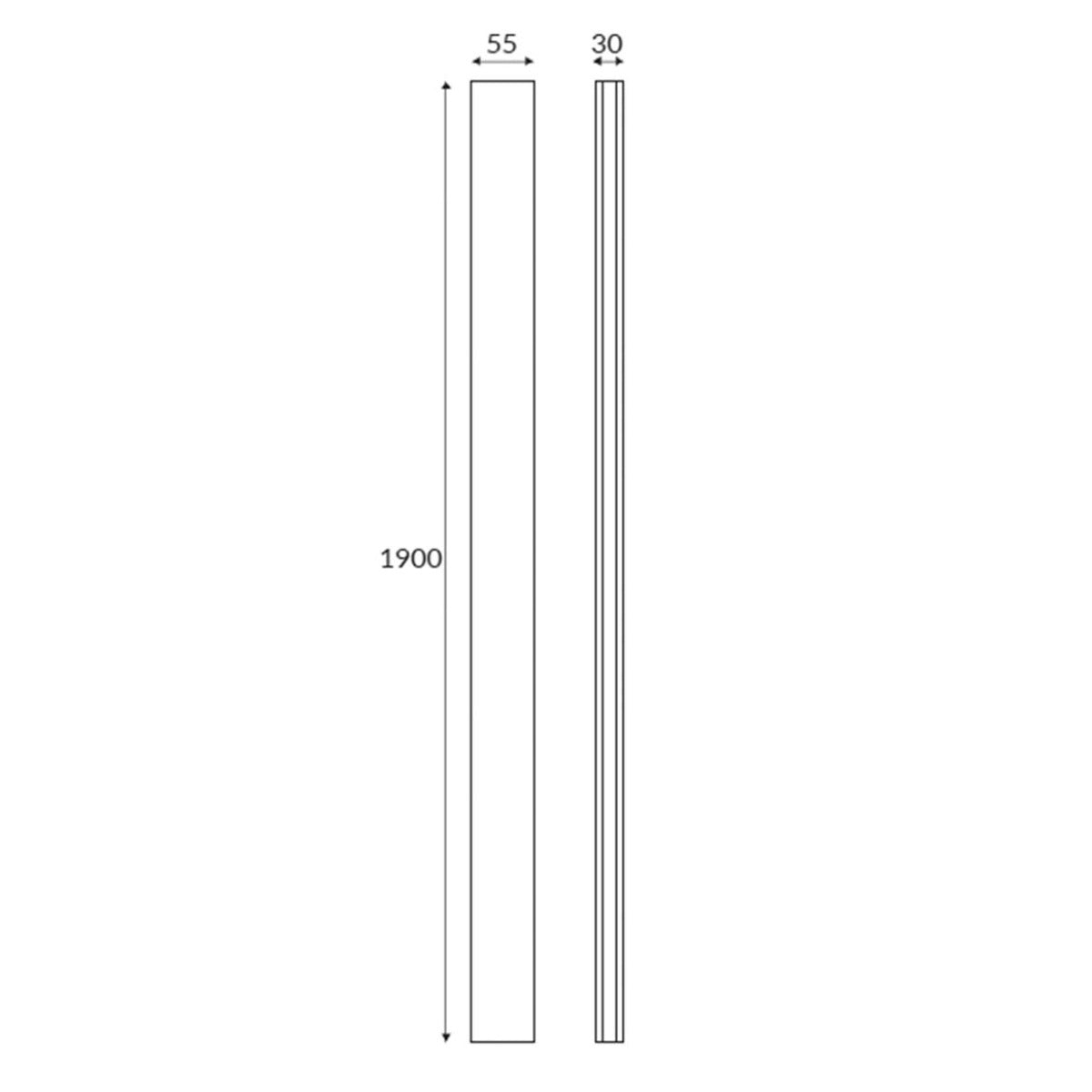 Extension Profile for Kiimat Six Plus Black Enclosures (1900mm) - Technical drawing