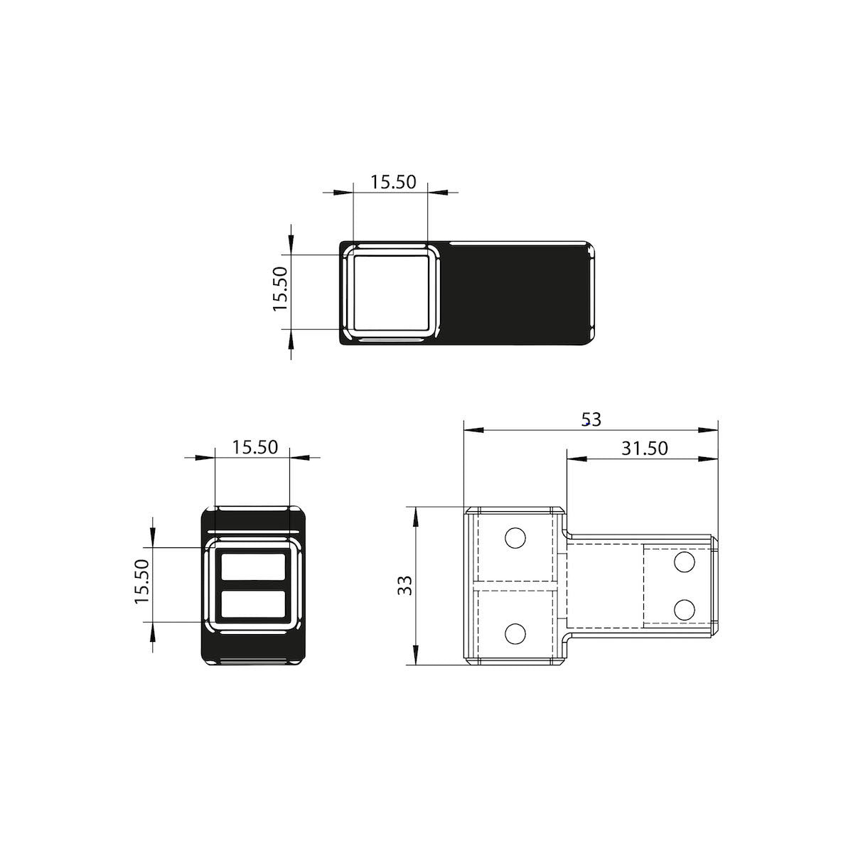 Kiimat Aqua Support Arm Joining Piece - Technical drawing