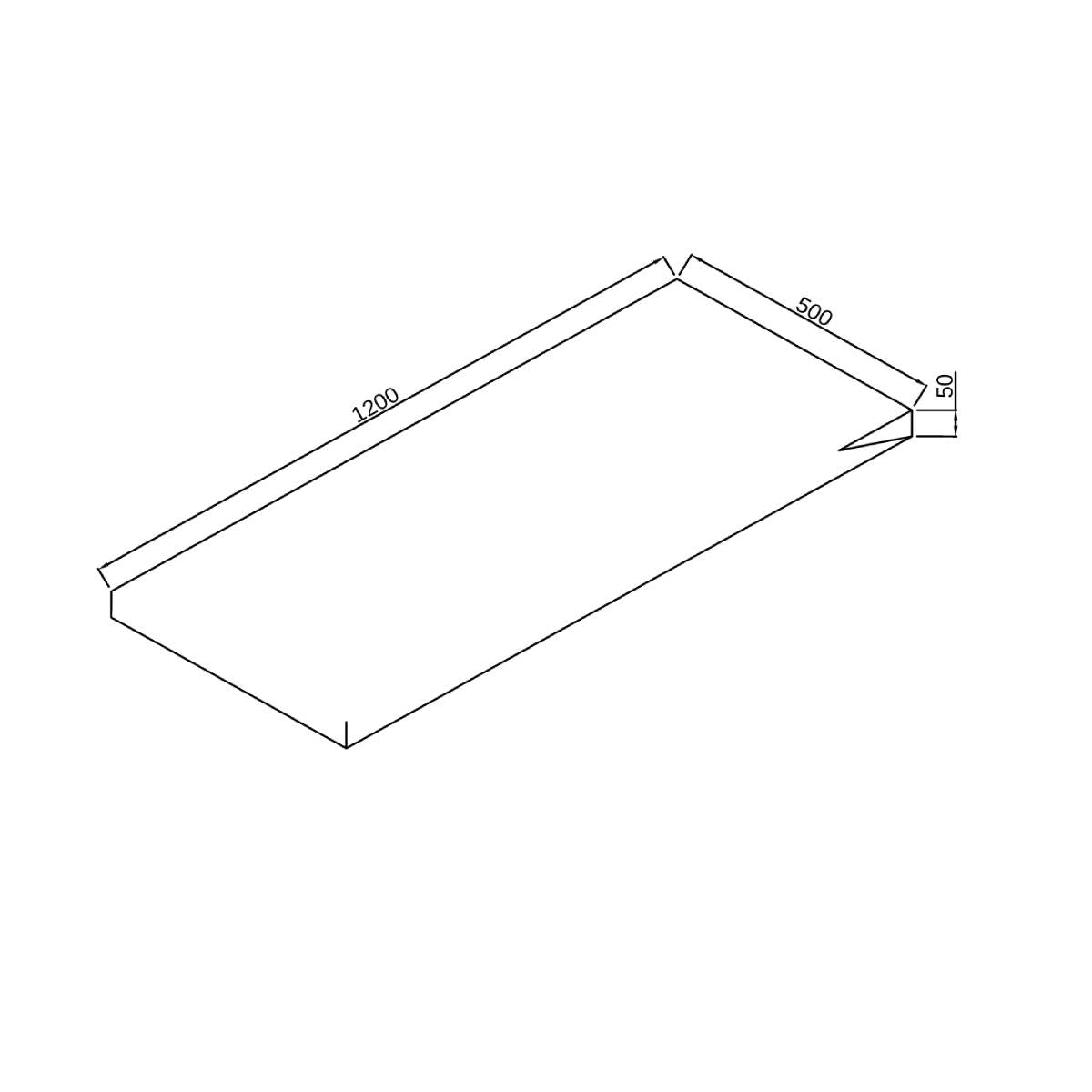 Modulo 1200mm Wall Mounted Shelf - Davos Oak (No Brackets) - Technical drawing