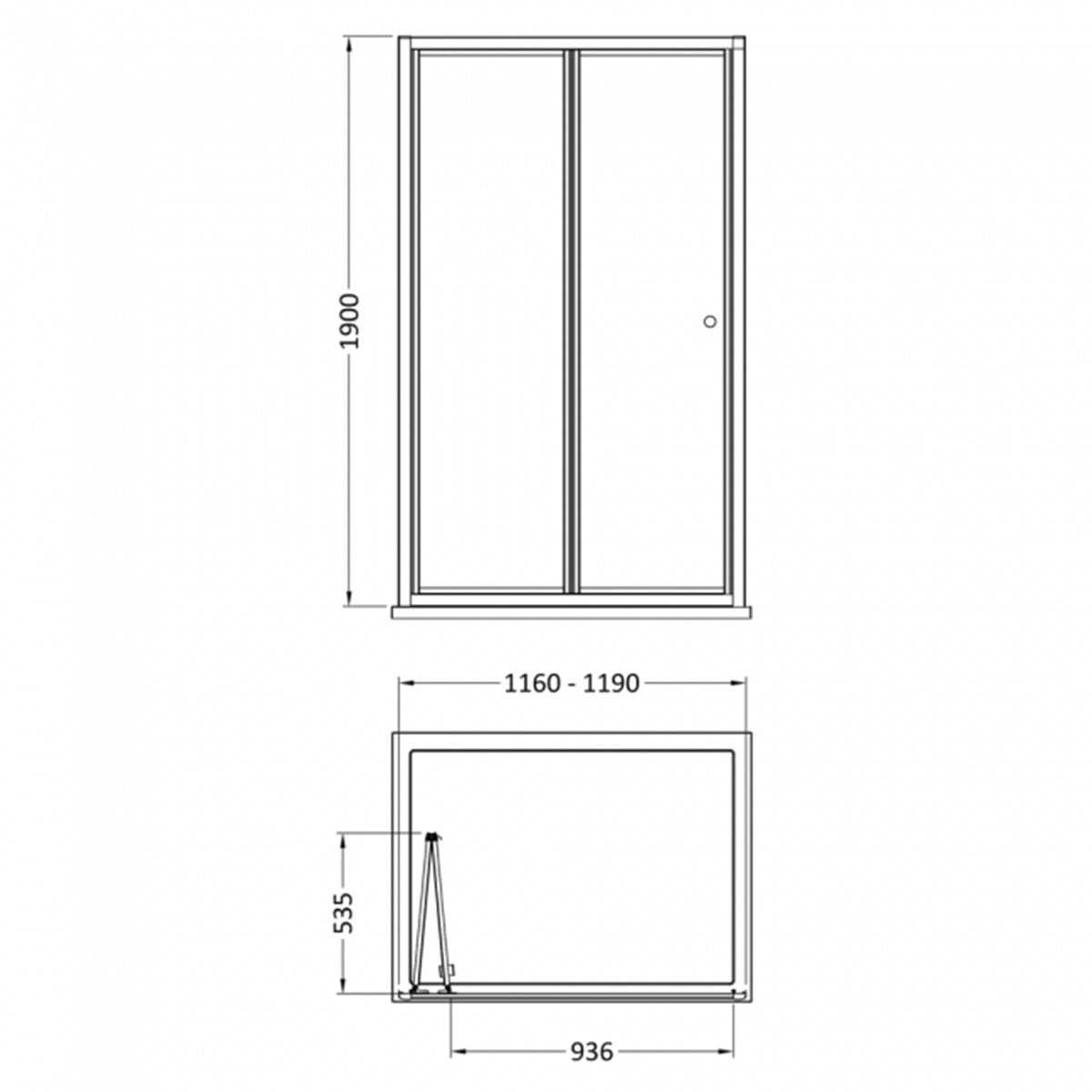 Nuie Dene 1900 x 1200mm Bi-Fold Shower Door - Technical drawing