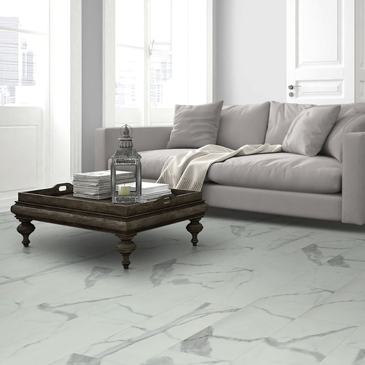 Lusso Floor Luxury Vinyl Tile 610mm x 305mm x 4.5mm 2.23SQM Per Pack - White Carrara Marble