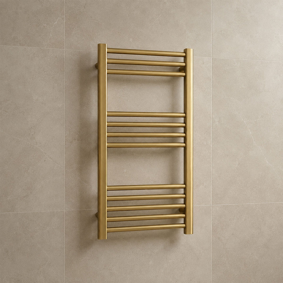 Eliseo Ricci 800 x 500mm Straight Heated Towel Rail - Brushed Brass