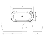 Synergy Lugano Freestanding Bath 1600 x 800mm - Technical drawing