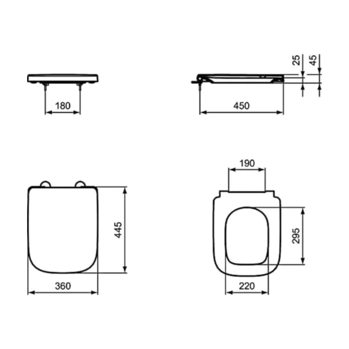Ideal Standard i.Life A Soft Close Toilet Seat - Technical drawing