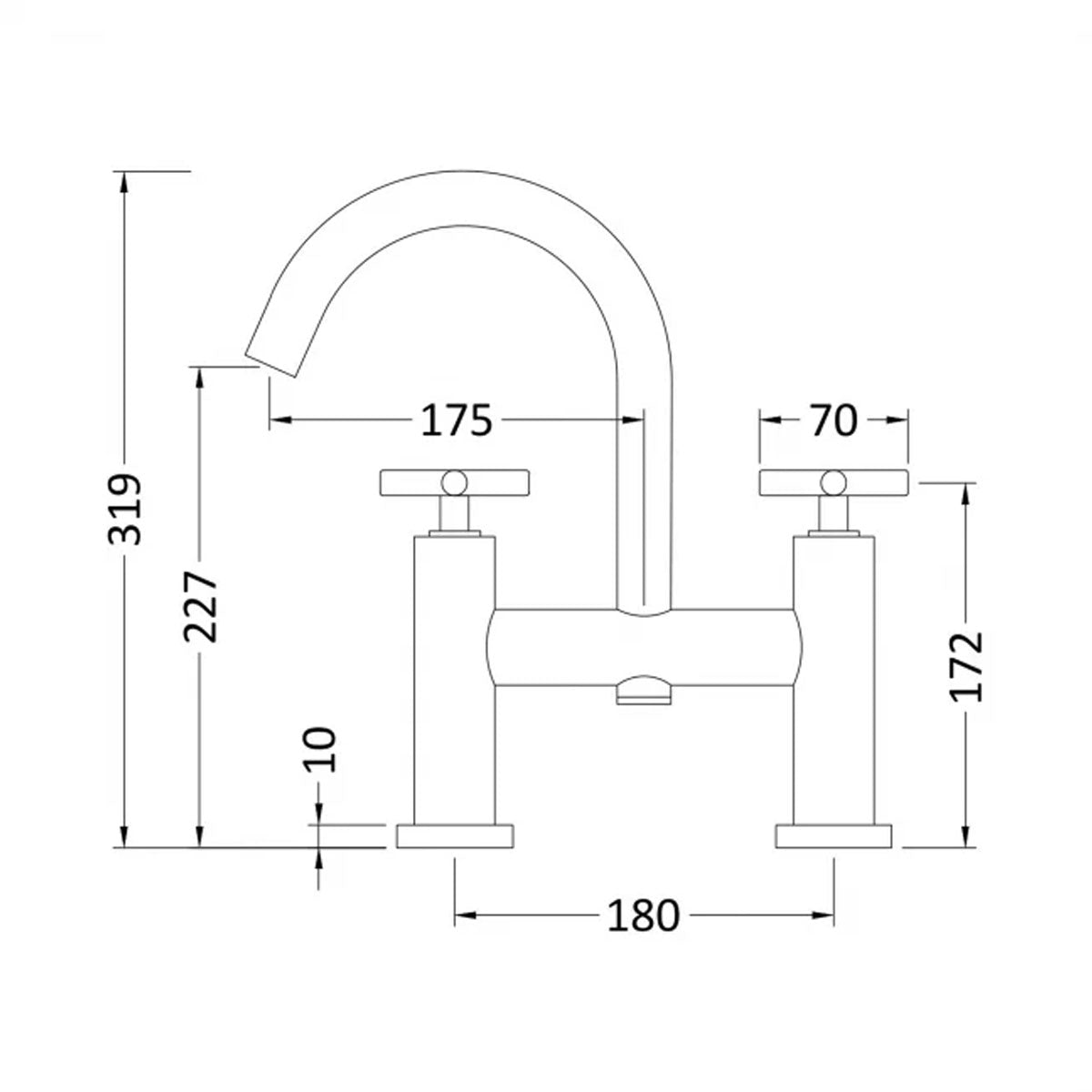 Hudson Reed Tec Crosshead Bath Filler - Technical drawing
