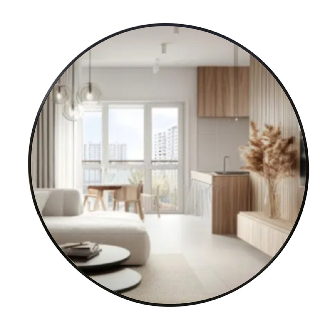 Modena Round Wall Mirror Black 90cm
