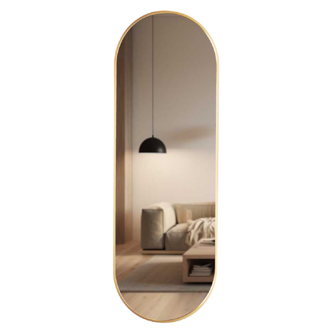 Modena Pill Shape Mirror Gold 40 x 120cm