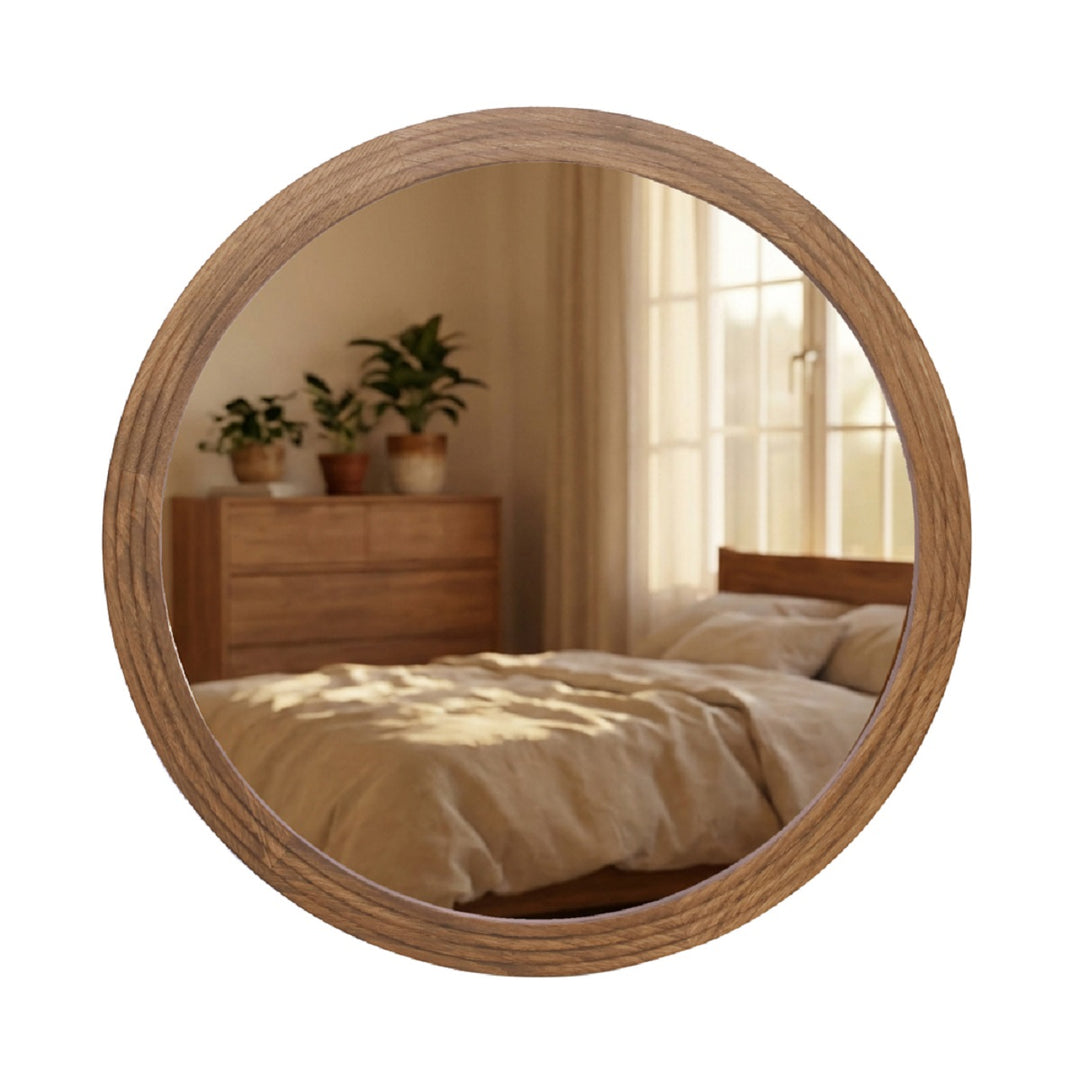 Stepped Round Wall Mirror Natural