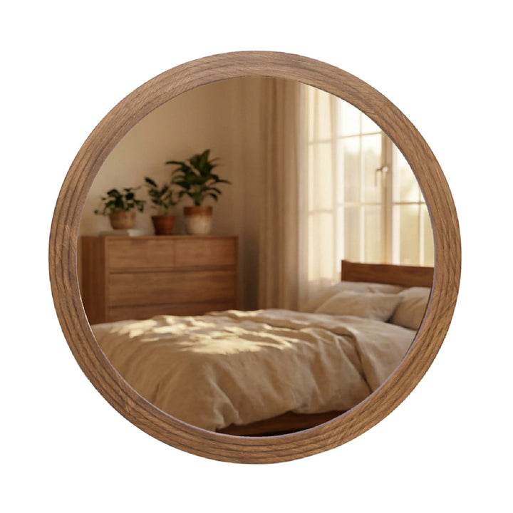 Stepped Round Wall Mirror Natural