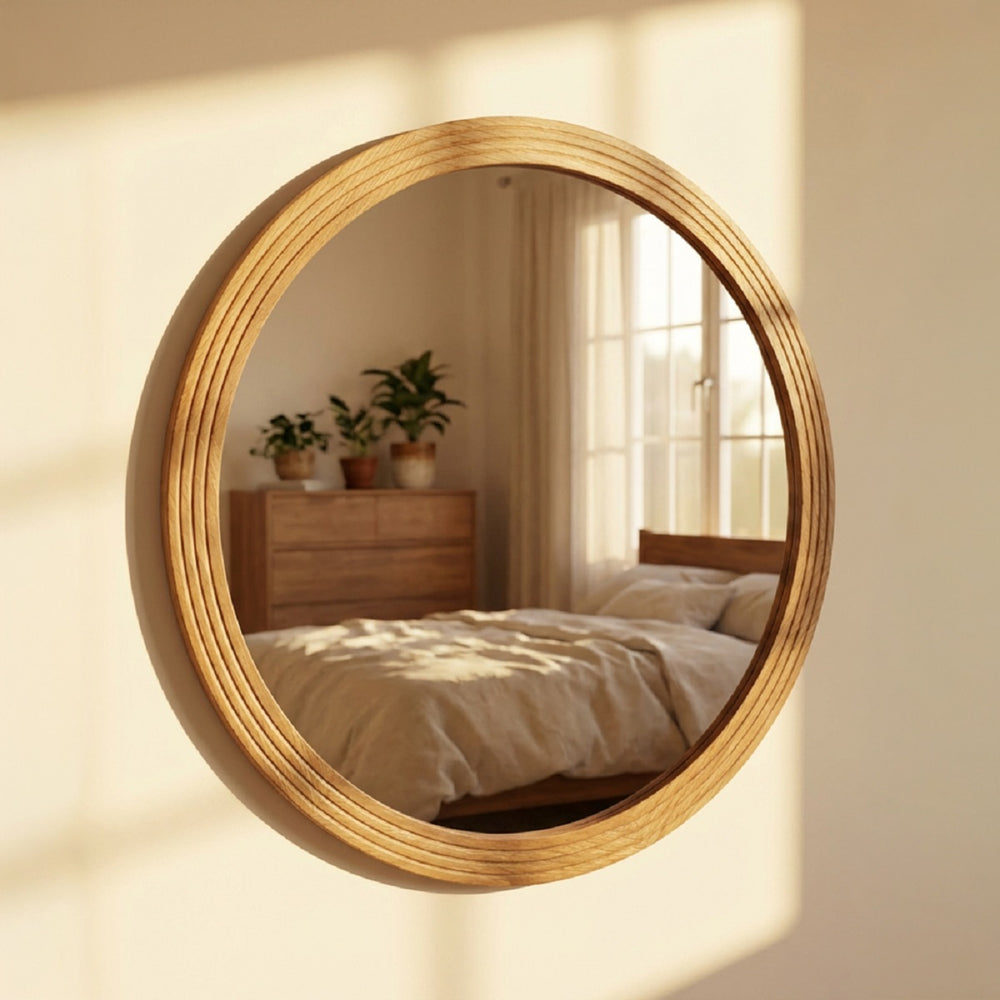 Stepped Round Wall Mirror Natural