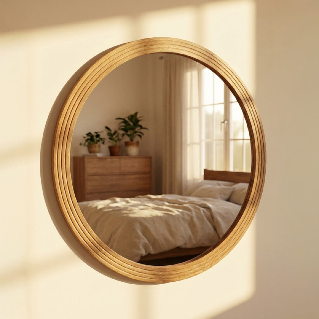 Stepped Round Wall Mirror Natural