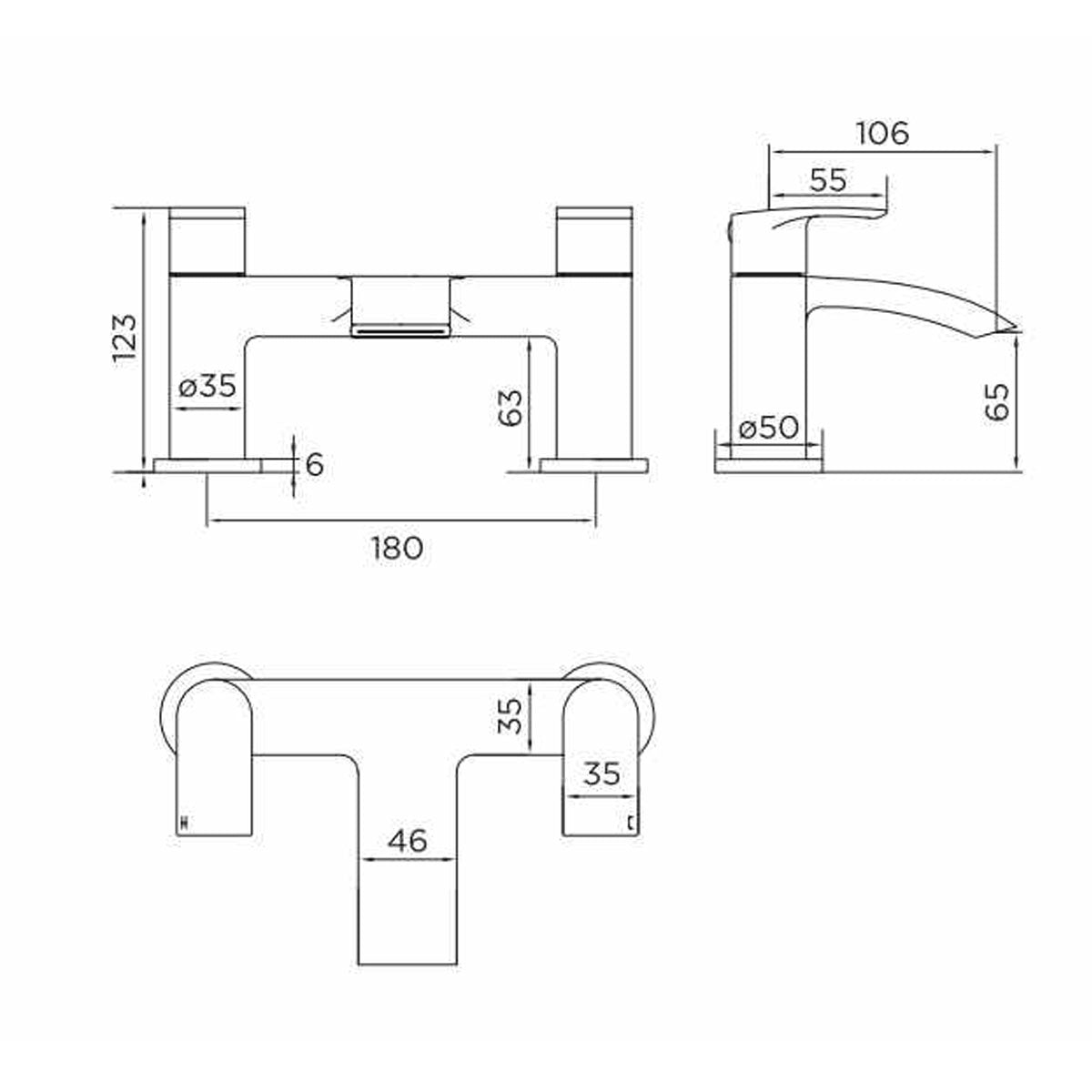 Tre Mercati Ripley Bath Filler - Technical drawing
