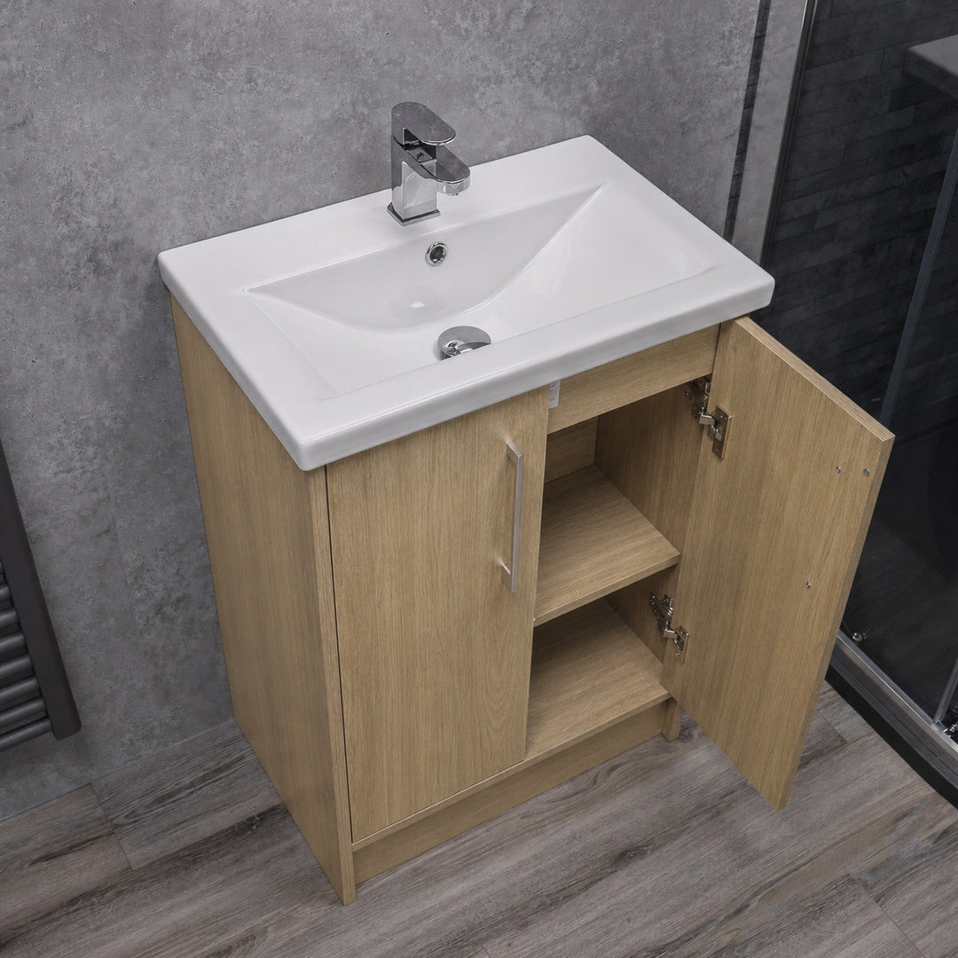Urbano 600mm Space Saver Floor Standing 2 Door Unit &amp; Basin - Acousta Oak