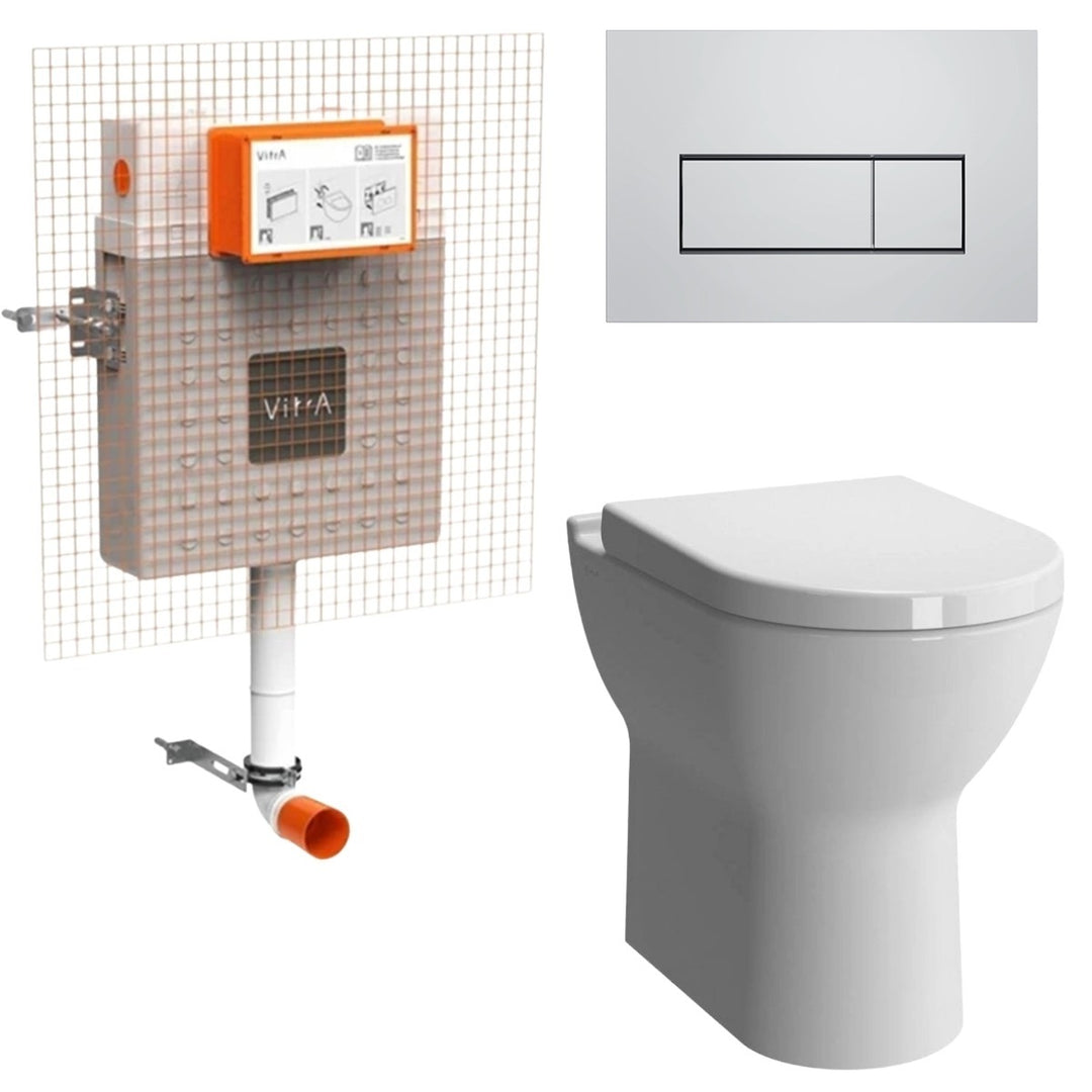 White Back to Wall Toilet with Seat and Concealed Cistern with Chrome Flush Plate