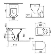 Vitra S50 Comfort Height Back To Wall Toilet and Seat - Technical drawing