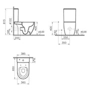 Vitra Sento Rimless Open Back Toilet with Soft Close Seat - Technical drawing
