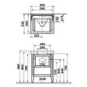 Vitra Valarte 650mm 1 Drawer Washbasin Unit inc Basin - Matt White - Technical drawing