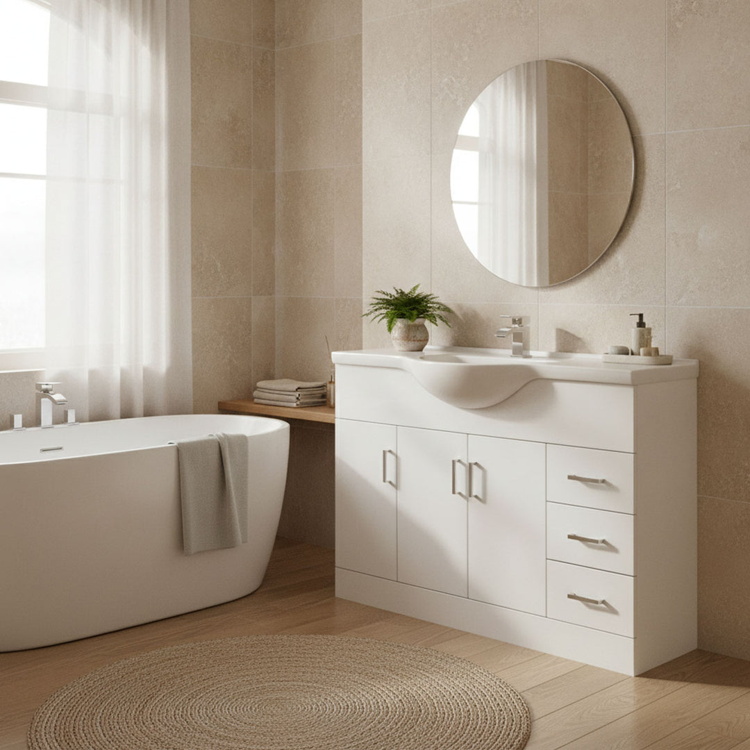 Nuie Mayford 1200mm Floor Standing Vanity Unit & Basin - Gloss White