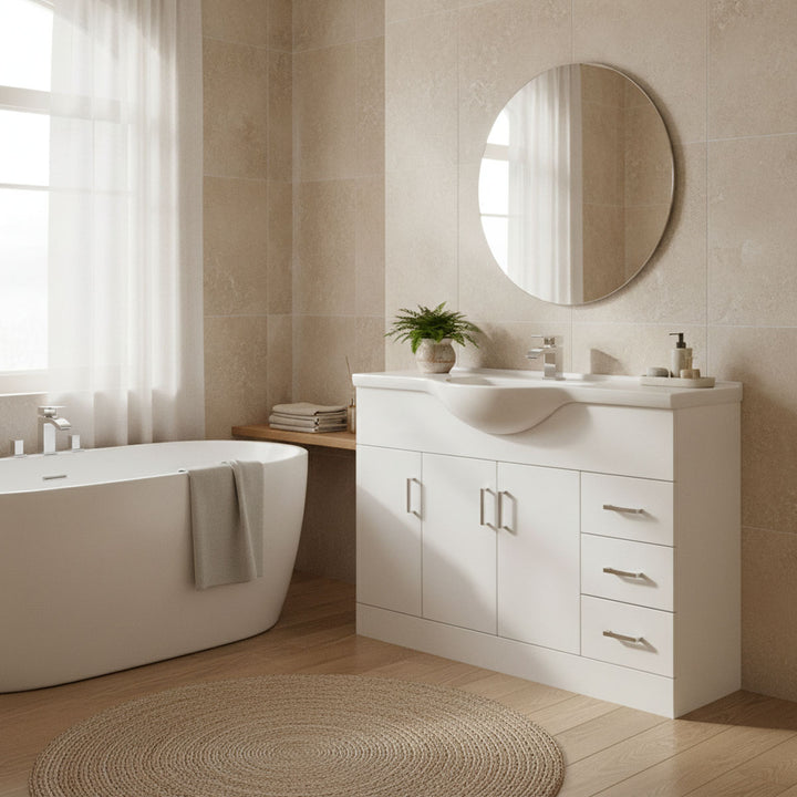 Nuie Mayford 1200mm Floor Standing Vanity Unit &amp; Basin - Gloss White