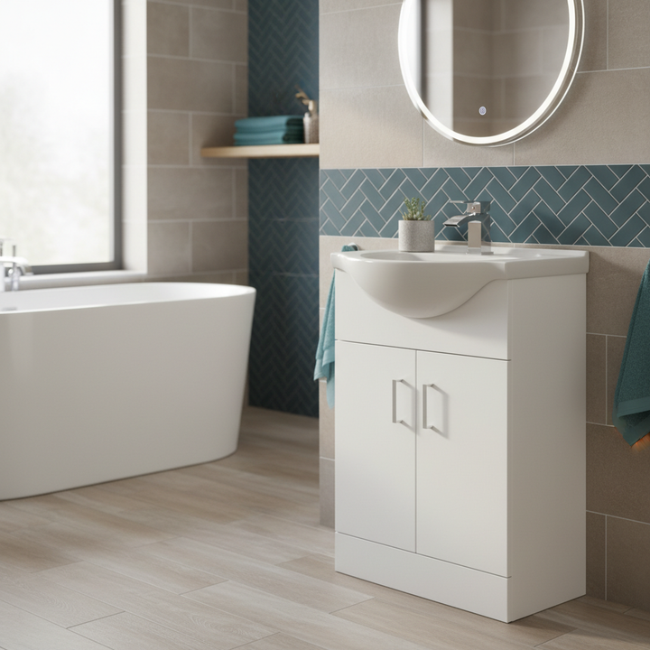 Nuie Mayford 550mm Floor Standing Vanity Unit &amp; Basin - Gloss White