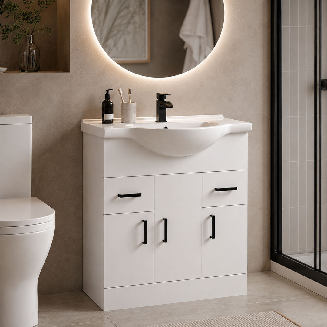 Nuie Mayford 750mm Floor Standing Gloss White Cabinet &amp; Ceramic Round Basin
