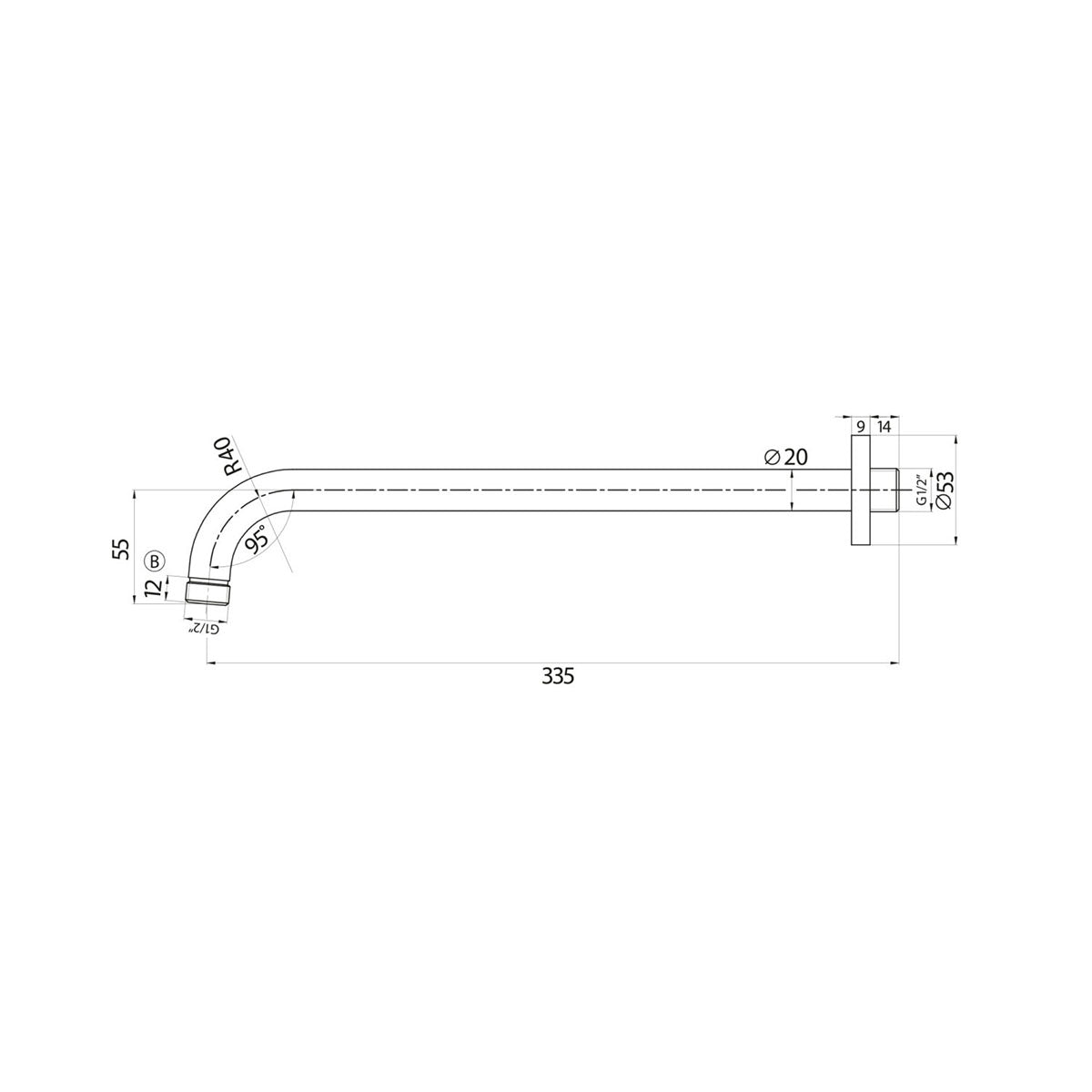 Round Wall Mounted Arm - Technical drawing