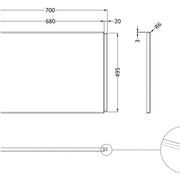 P Shaped 700mm End Panel - Technical drawing