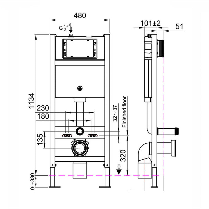 Bali Wall Hung Toilet, Wall Hung Toilet Frame, Concealed Cistern &amp; Black Flush Plate