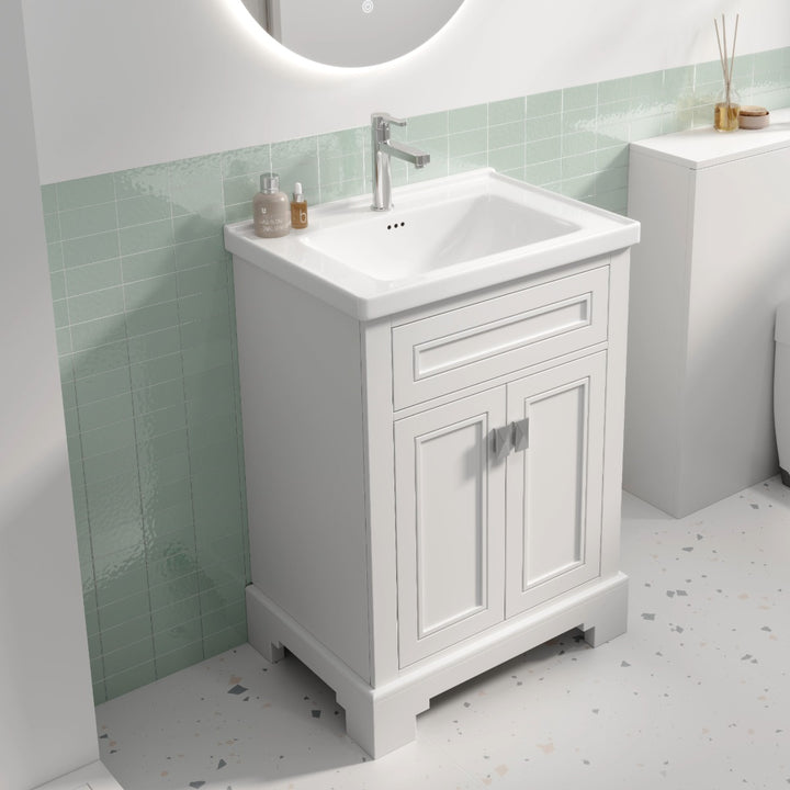 Windsor 600mm Traditional Floor Standing Vanity Unit Inc Basin - Matt White