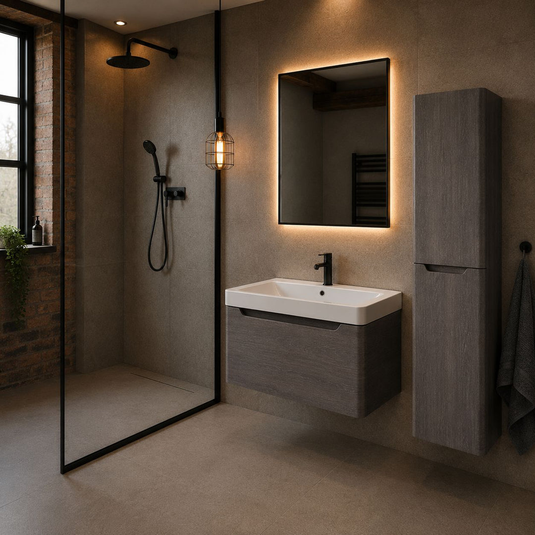 Camden 800mm 1 Drawer Wall Hung Vanity Unit and basin - Graphite Oak