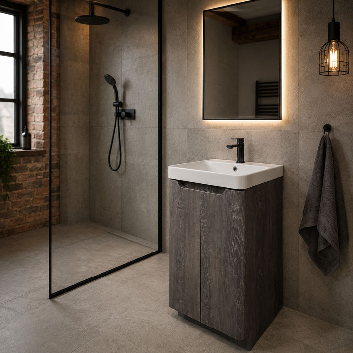 Camden 500mm 2 Door  Floor Standing Vanity Unit and Basin - Graphite Oak
