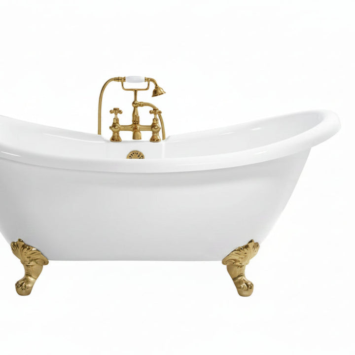 Traditional English Balmoral Double Ended Slipper Bath &amp; Brushed Brass Feet