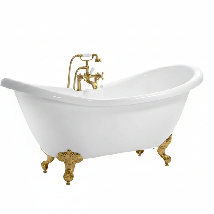 Traditional English Balmoral Double Ended Slipper Bath &amp; Brushed Brass Feet