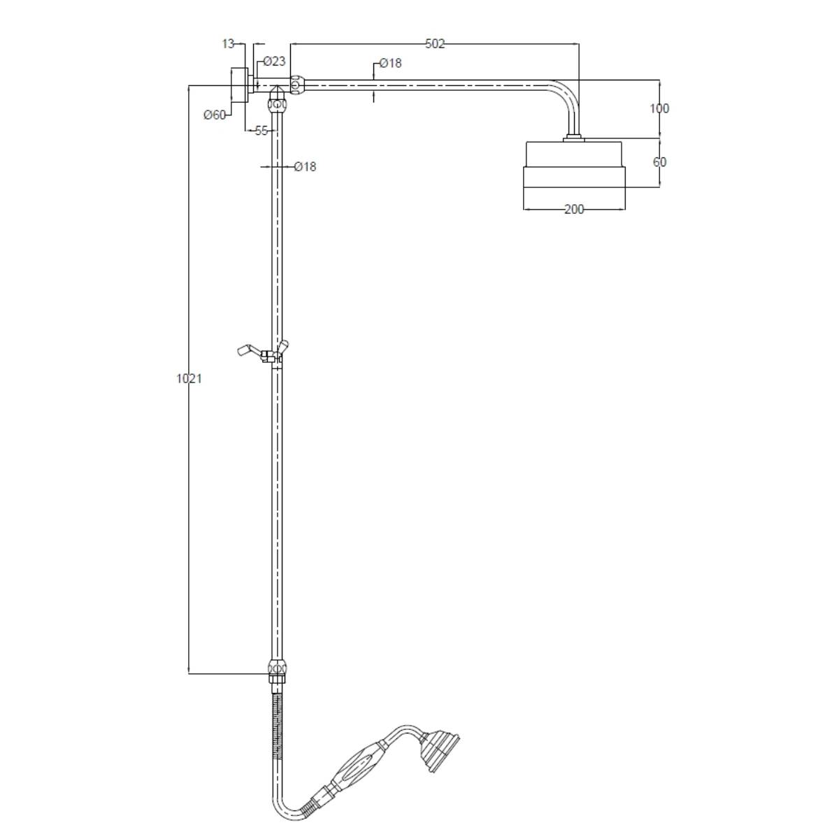Hudson Reed Traditional Rigid Riser Kit and Handset - Chrome/White A3606 - Technical drawing
