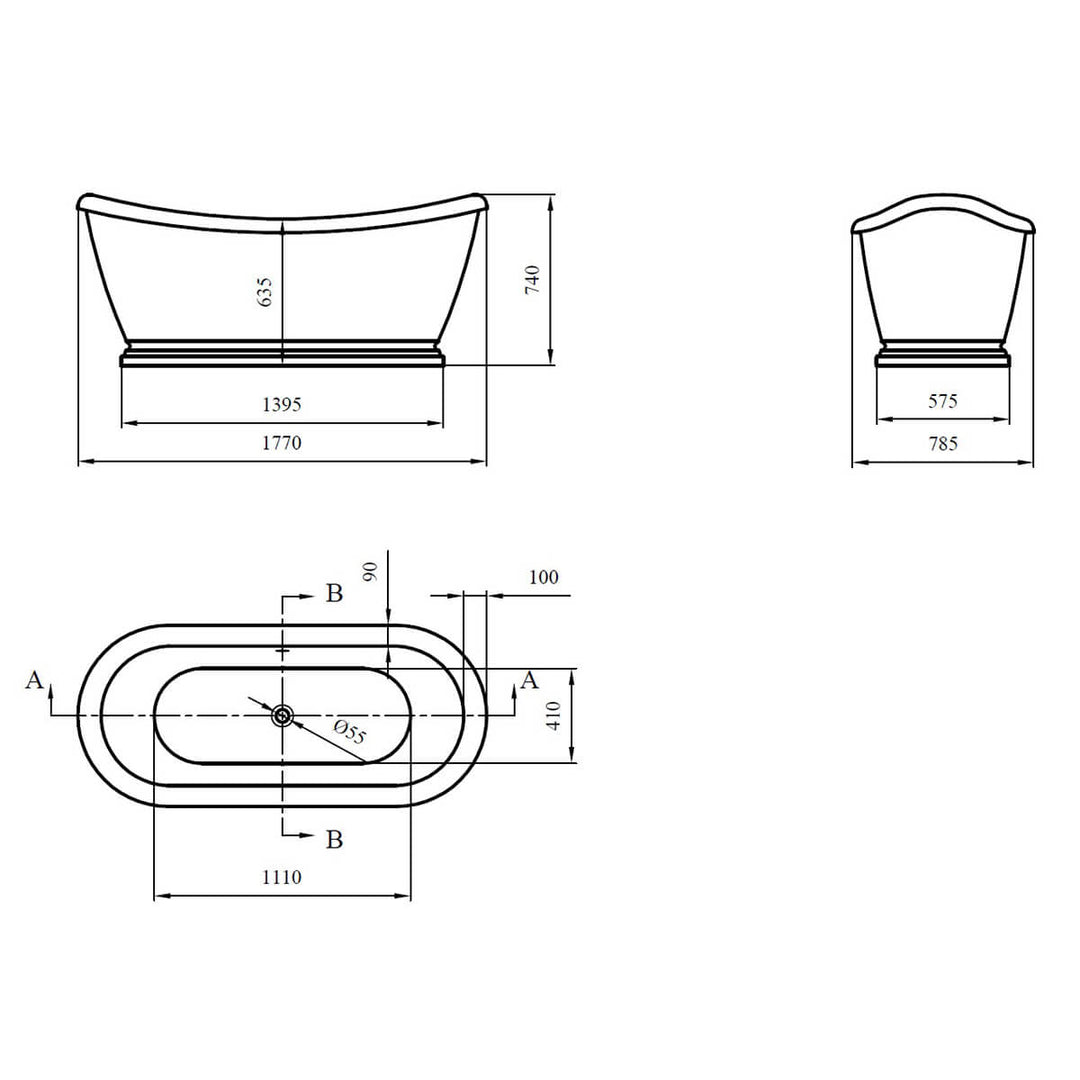 Traditional English Bateau Double Ended Slipper Bath