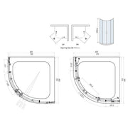 Kiimat Six 800mm Quadrant Shower Enclosure - Technical drawing