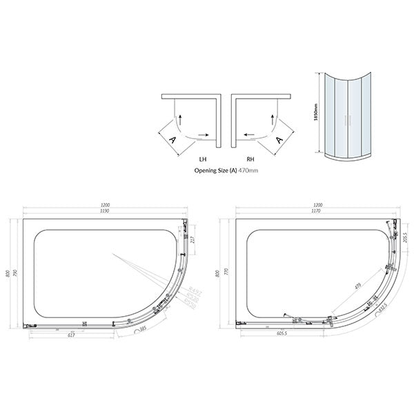 Kiimat Six 1200 x 800mm Offset Quadrant Shower Enclosure