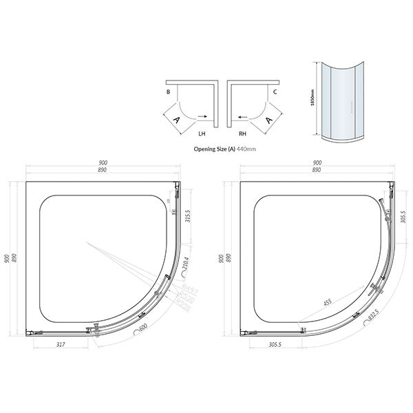 Kiimat Six² 900mm Single Door Quadrant Shower Enclosure