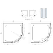 Kiimat Six 900mm Single Door Quadrant Shower Enclosure - Technical drawing