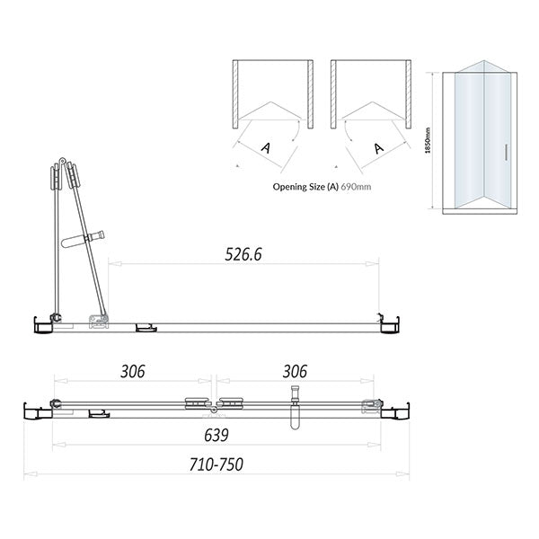 Kiimat Six 760mm Semi Frameless Bi-Fold Shower Door