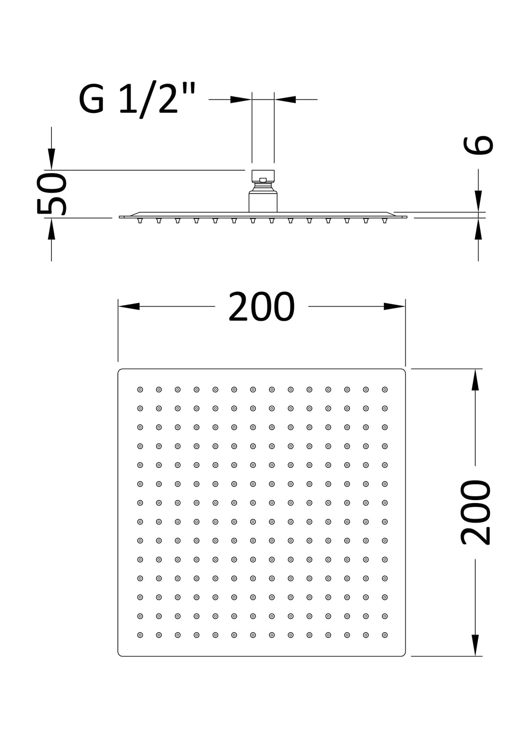 Nuie Square Fixed Head 200mm - Brushed Gun Metal