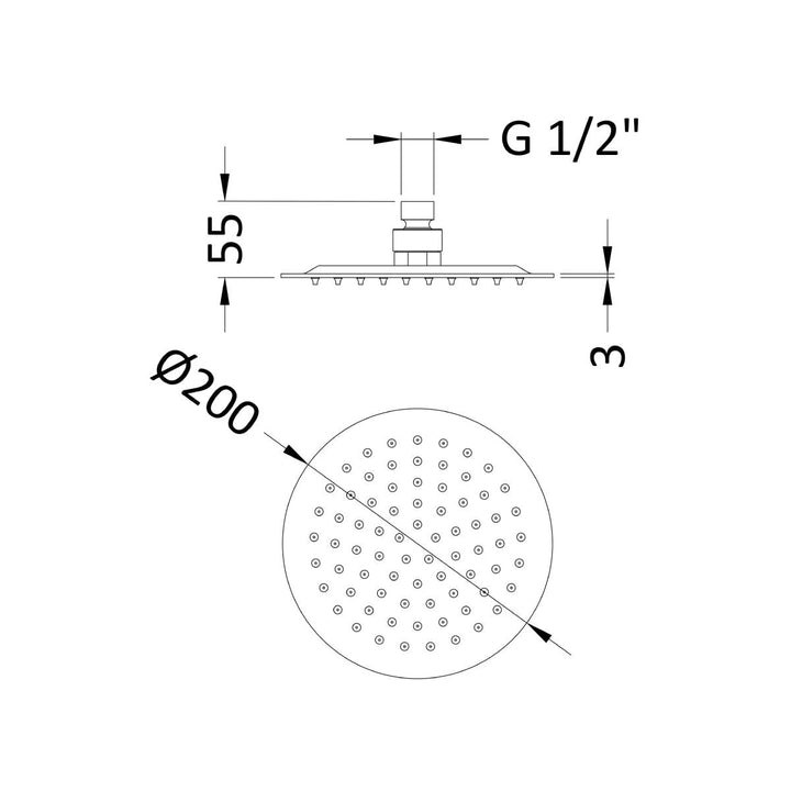 Round Stainless Steel 200mm Fixed Shower Head - Brushed Brass