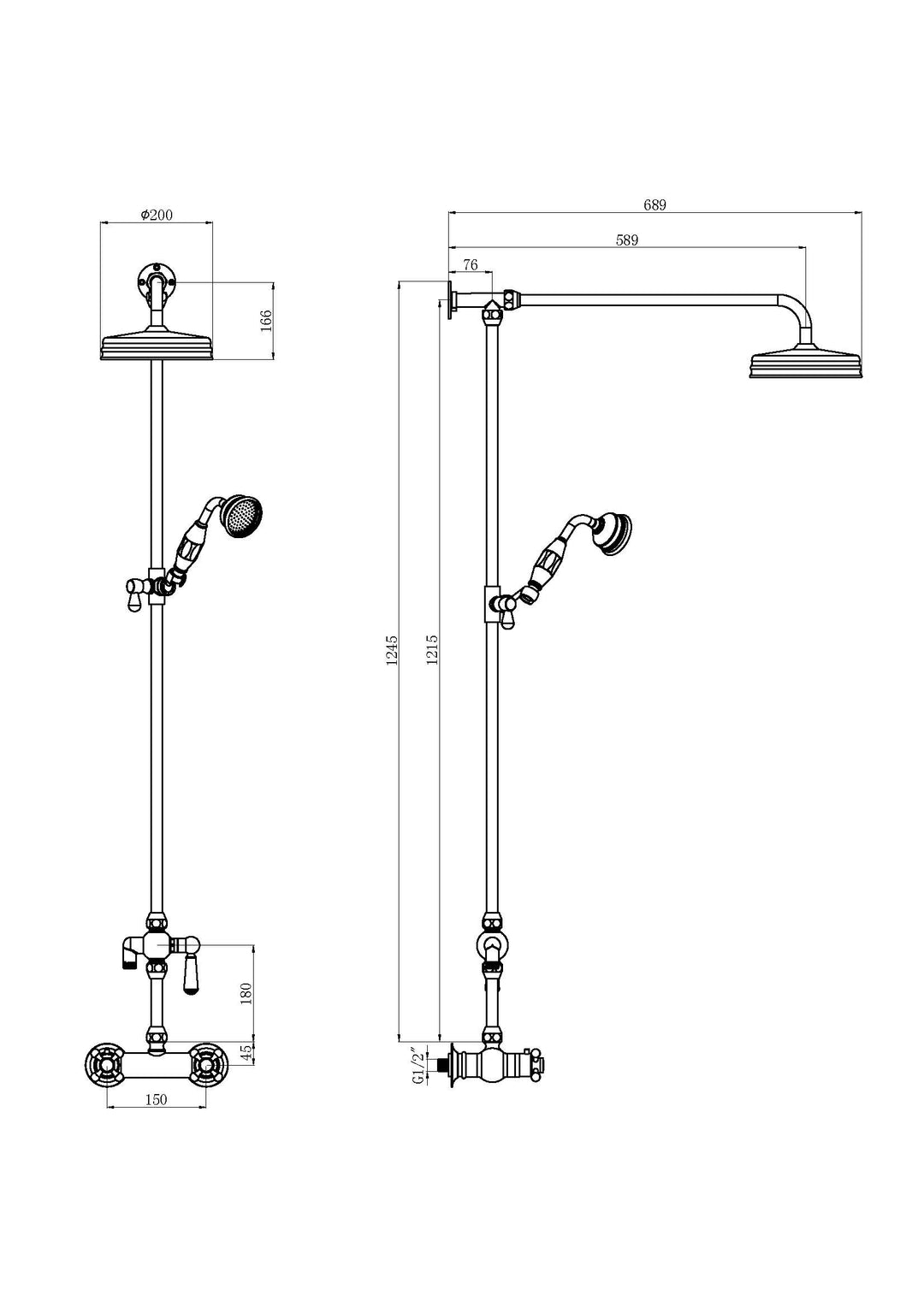 Hudson Reed Shower Kits Traditional Thermostatic Shower Valve &amp; Kit - Brushed Brass